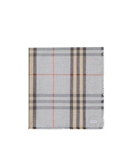 Burberry Gray Reversible Check Fringed Scarf for men