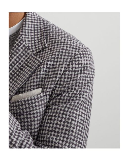Brunello Cucinelli Gray Houndstooth Single-Breasted Blazer for men