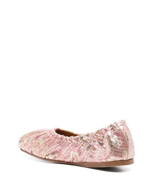 Forte_forte Pink Laminated Snake-Print Ballet Flats