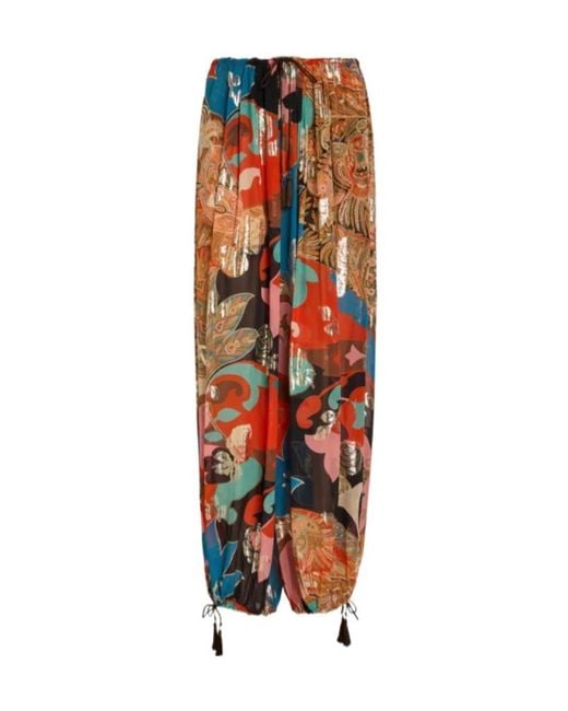 Etro Red Print-Detail Wide-Leg Trousers