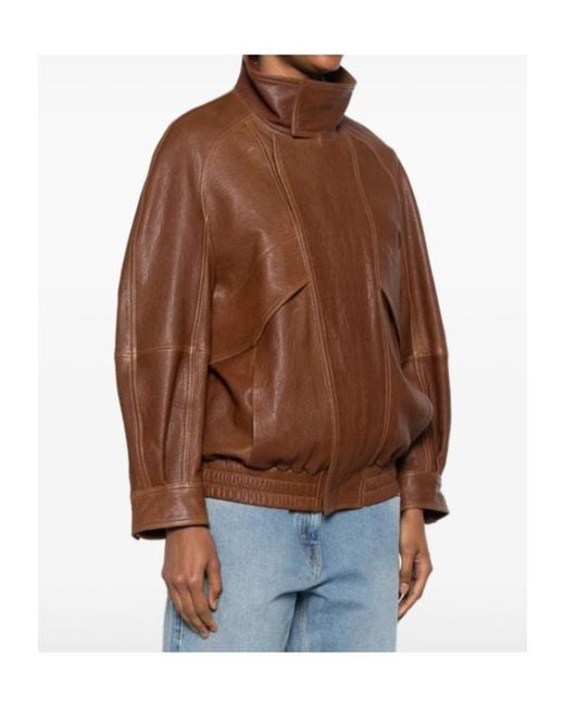 Nour Hammour Brown Patchwork Leather Jacket