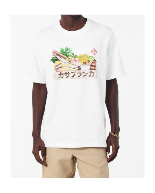 Casablanca White Round-Neck Printed T-Shirt for men