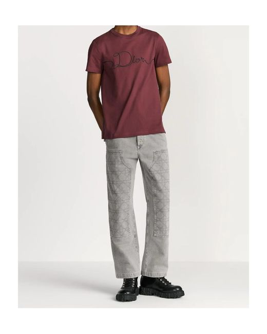 Dior Homme Ribbon Logo Detailed Crewneck T-Shirt in Red for Men | Lyst