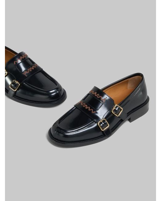 Marni Black Decorative Buckle Detailed Loafers