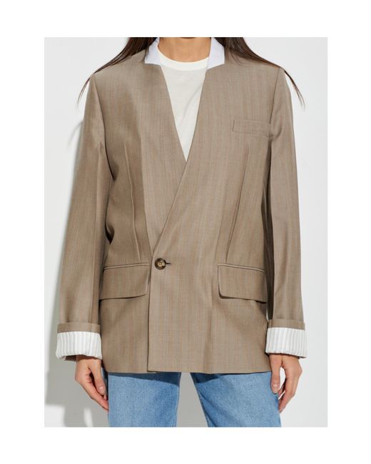 Victoria Beckham Brown Collarless Double-Breasted Blazer