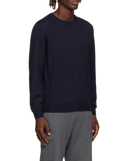Brunello Cucinelli Blue Crewneck Knitted Jumper for men