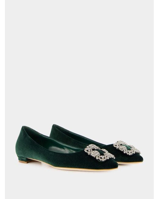 Manolo Blahnik Green Round Toe Flat Shoes