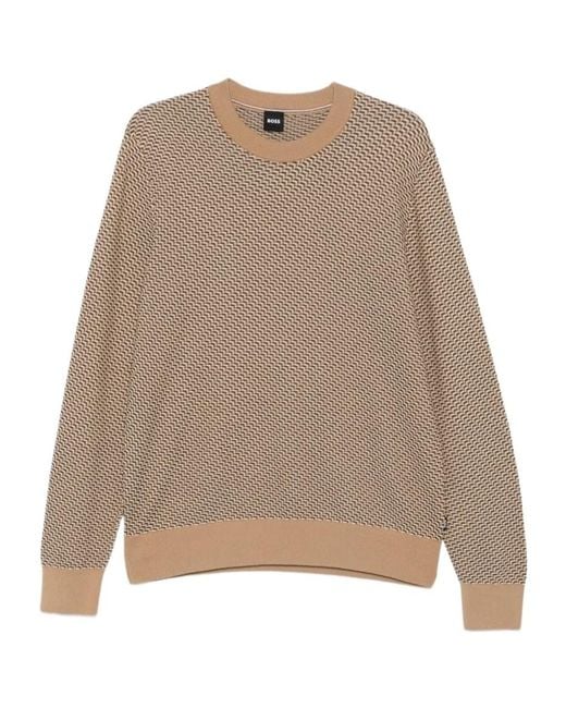 Boss Natural Geometric-Pattern Sweater for men