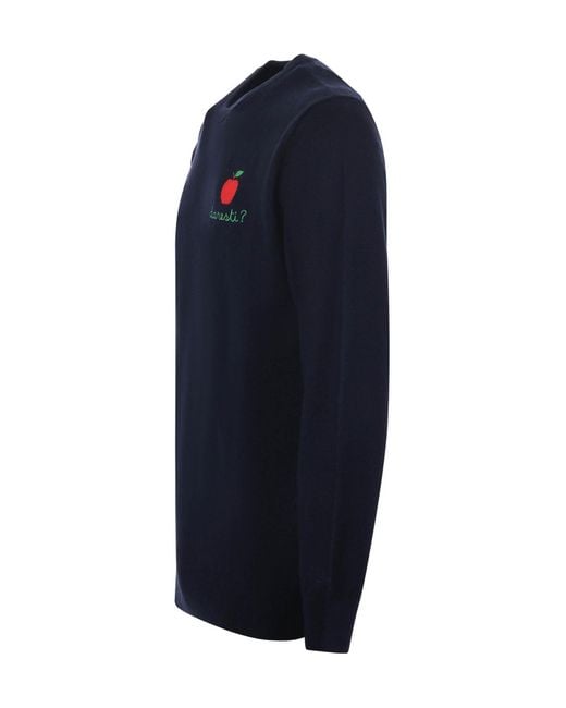 Mc2 Saint Barth Blue Embroidered Knitwear for men