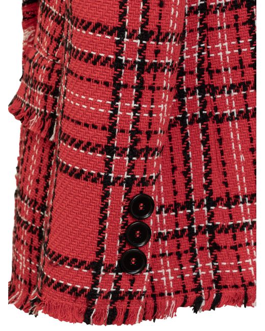 MSGM Red Double-Breasted Checked Blazer