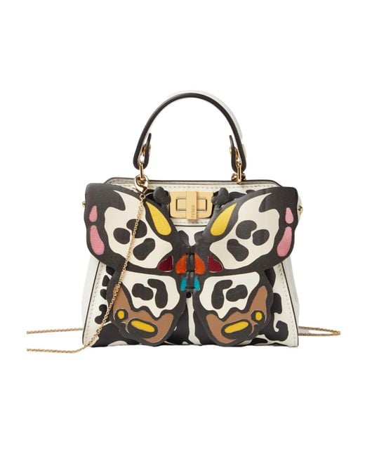 Fendi White Nano Peekaboo Butterfly-Motif Chain-Strap Tote Bag