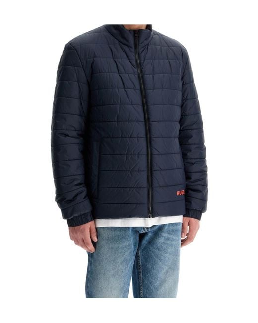 Boss Blue Logo-Printed Zipped Padded Jacket for men