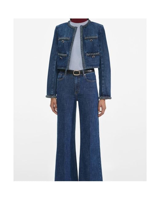 Self-Portrait Blue Braided-Trim Denim Jacket