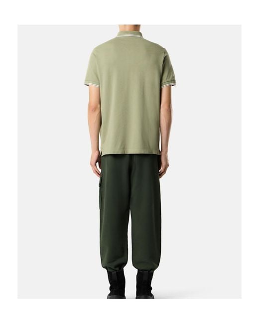 Stone Island Green Logo Patch Buttoned Polo Shirt for men