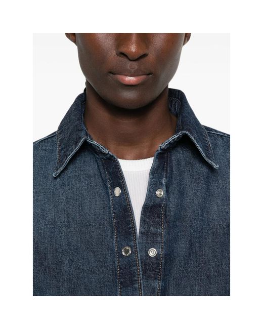 7 For All Mankind Blue Long-Sleeved Shirt