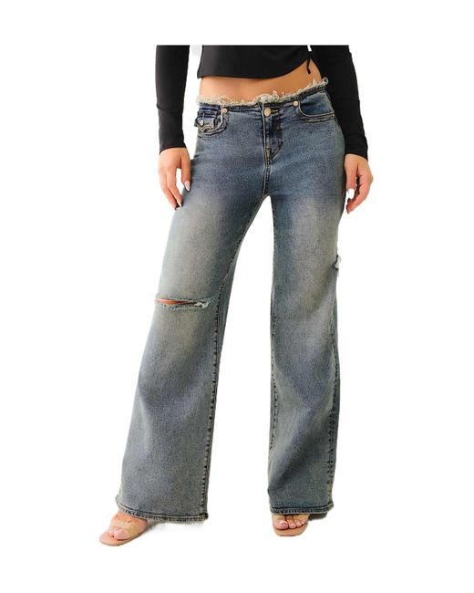 True Religion Blue Bobbi Frayed Low Rise Baggy Jean