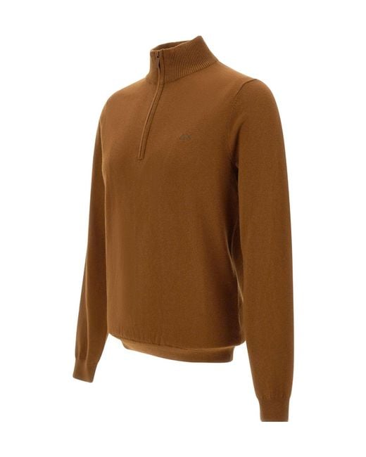 Sun 68 Brown Everyday Half Zip Knitted Sweater for men