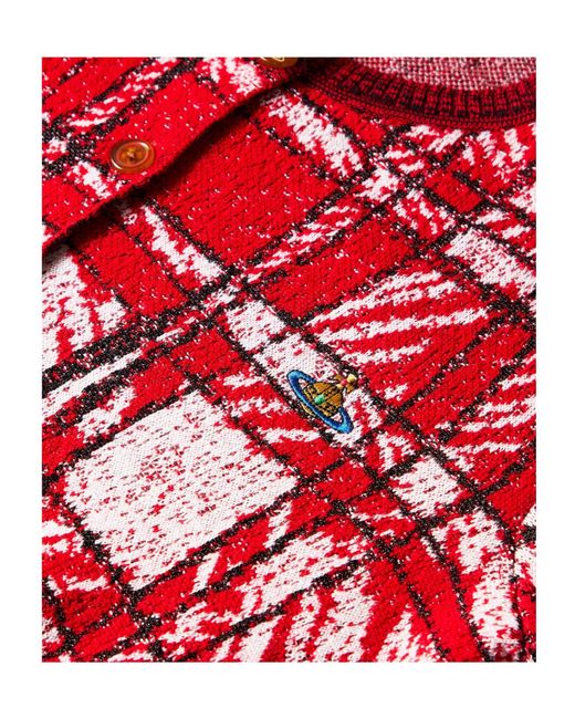 Vivienne Westwood Red Check Cropped Knit Cardigan