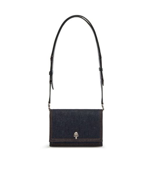Alexander McQueen Black Small Logo Printed Denim Satchel Bag