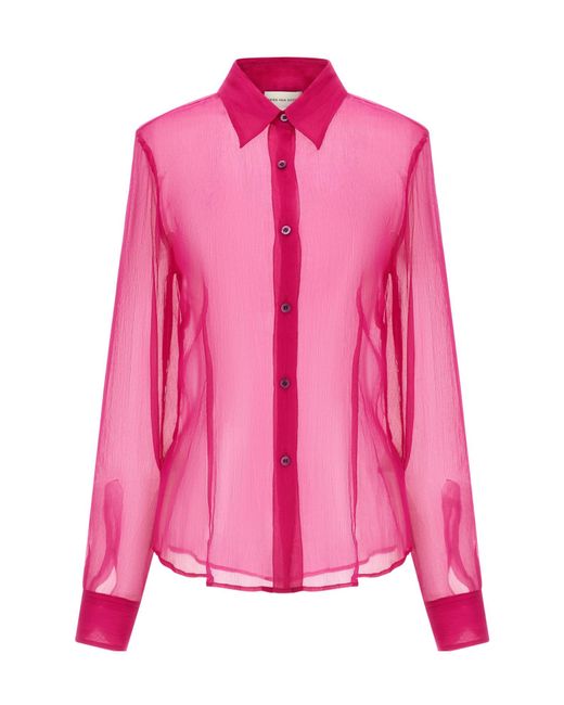 Dries Van Noten Pink Cloudy Sheer Button-Up Shirt