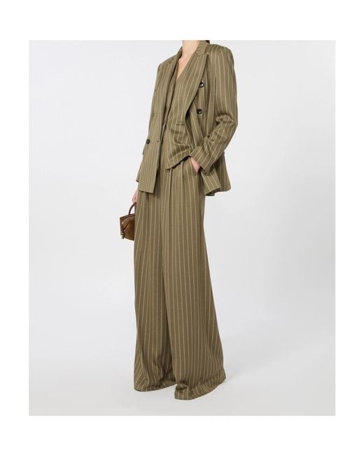 Max Mara Green Pinstripe-Pattern Pleated Trousers