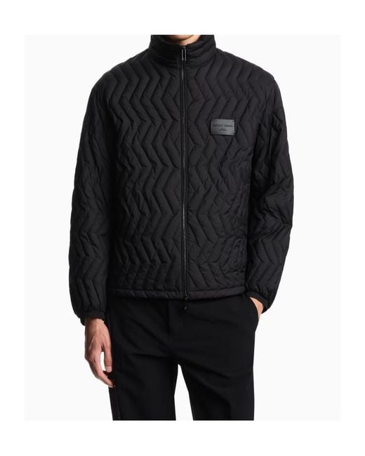 Emporio Armani Blue Quilted-Chevron Jacket for men