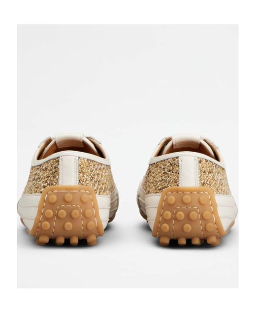 Tod's White Lace-Up Tweed Sneakers