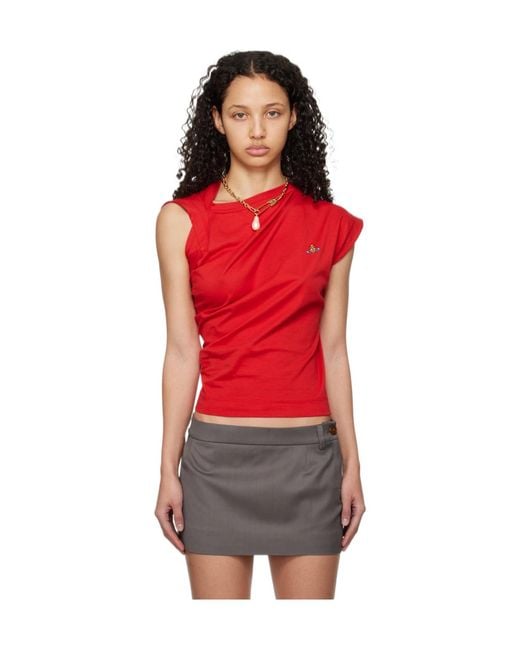 Vivienne Westwood Red Hebo Asymmetric Cotton T-Shirt