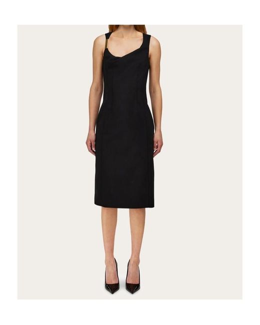 Ferragamo Black Ferragamo Gathered Neckline Corseted Dress