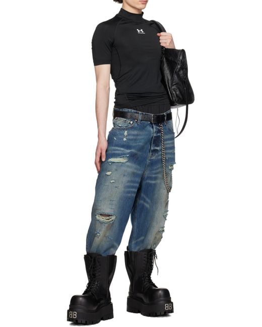 Balenciaga Black Under Armour Mock Neck T-Shirt for men