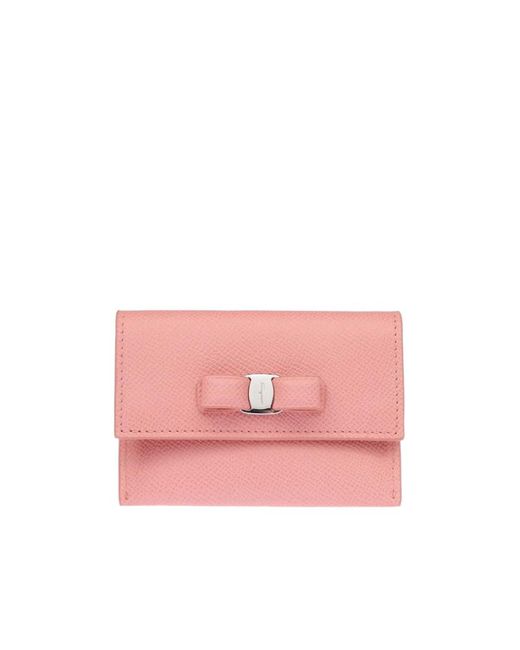 Ferragamo Pink Bow Detail Design Flip Wallet
