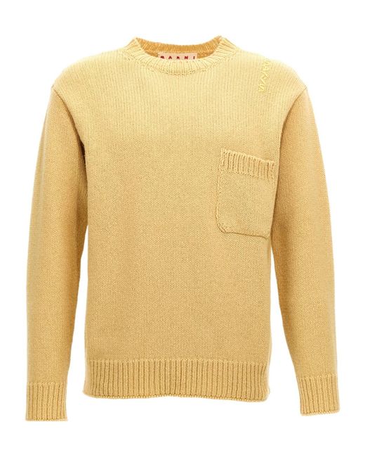 Marni Yellow Logo-Embroidered Knitted Jumper for men