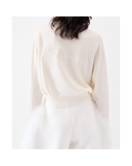 Jacquemus White Logo Detailed Knitted Sweater