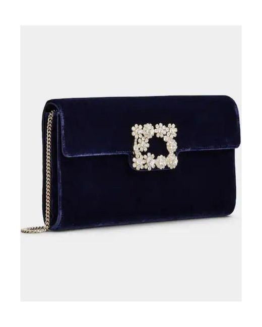 Roger Vivier Blue Flower Strass Buckle Clutch Bag