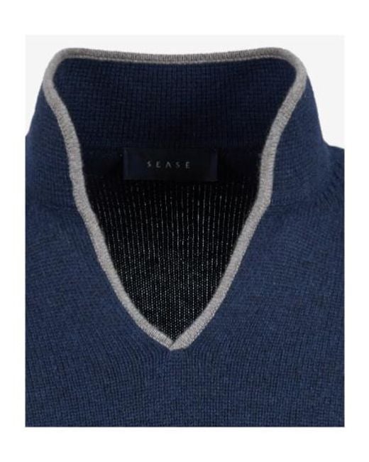 Sease Blue Cashmere V-Neck Sweater for men