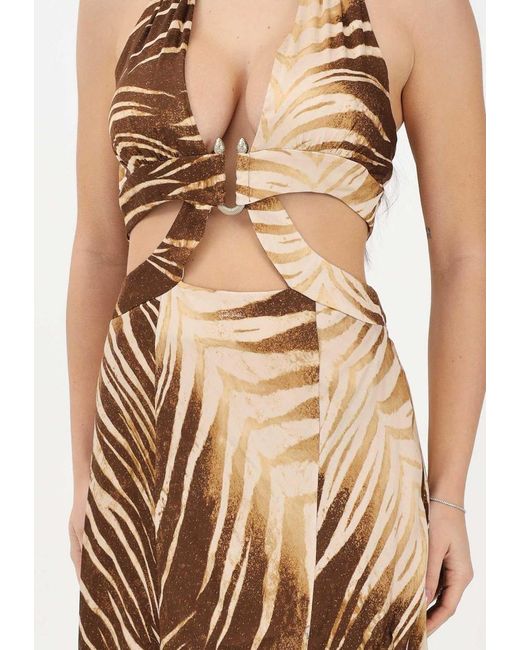 Just Cavalli Natural Long Dress With Leaf Print