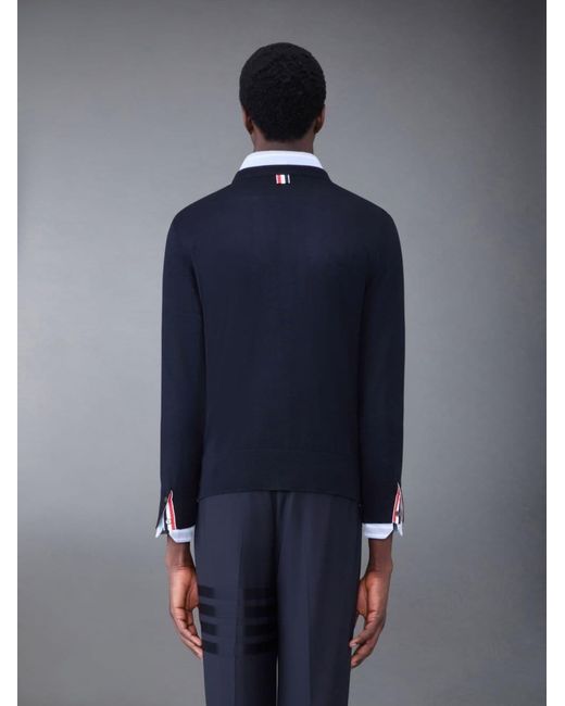 Thom Browne Blue Rwb Stripe Detailed Crewneck Jumper for men
