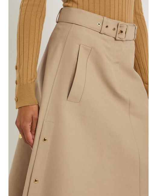 Moncler Natural Belted Cotton-Poplin Midi Skirt