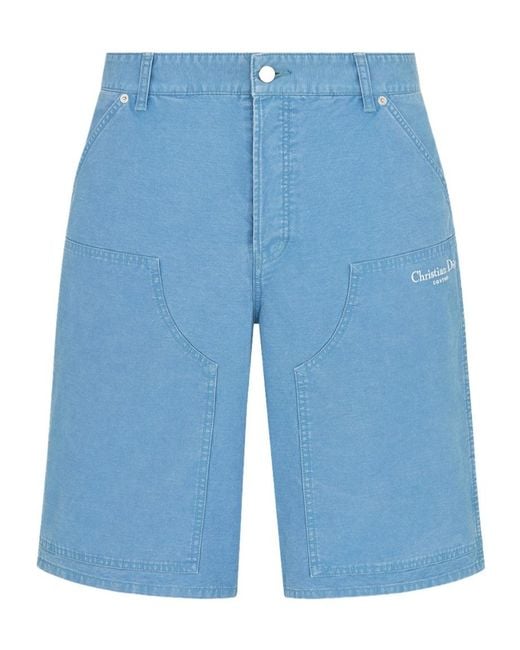 Dior Blue Homme Logo Embroidered Bermuda Shorts for men