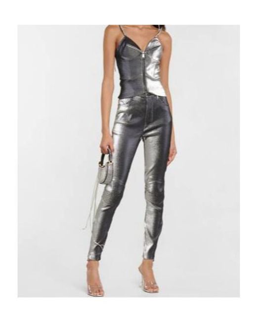 Area Gray Embellished Metallic Corset Top