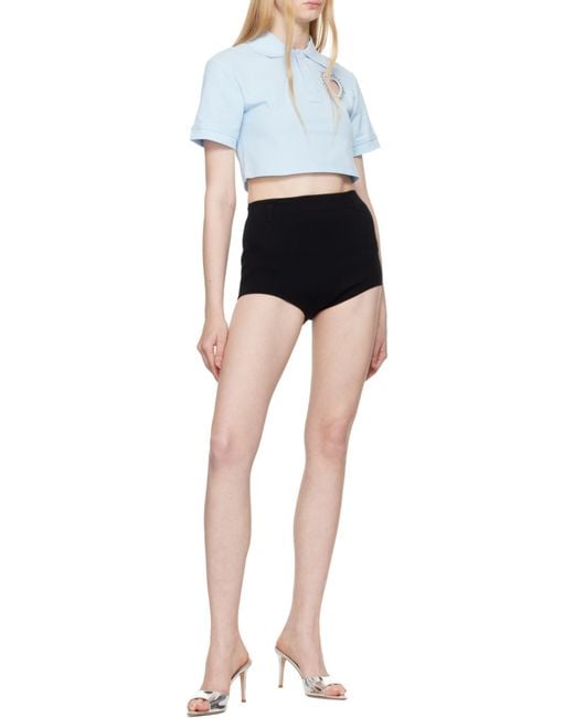 Area Blue Heart Embellished Cutout Cropped Polo Shirt