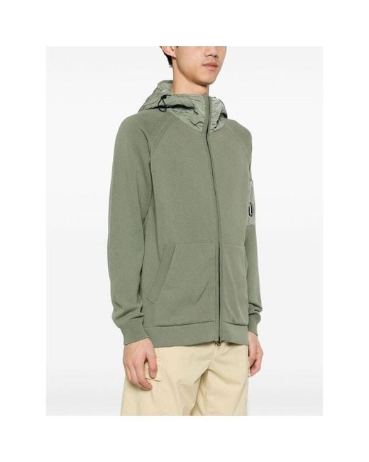 C P Company Green Lens Detailed Hooded Zip-Up Cardigan for men