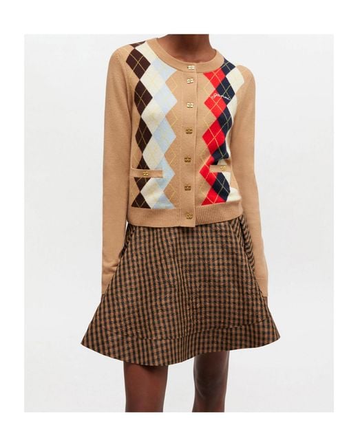 Ganni Natural Argyle Printed Cardigan