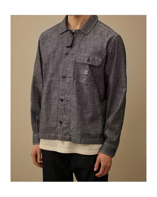 C P Company Gray Long Sleeve Zip Shirt for men