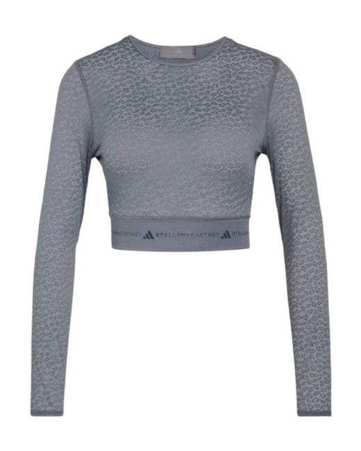 Adidas By Stella McCartney Gray Cropped Mesh Performance Top