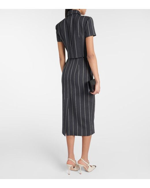 Alessandra Rich Gray Pinstripe Cropped Wool-Blend Jacket