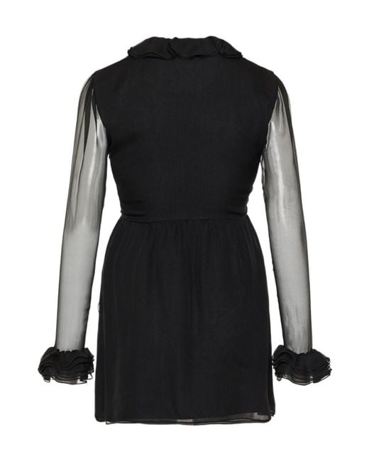 Gucci Black Ruffled Silk-Chiffon A-Line Mini Dress