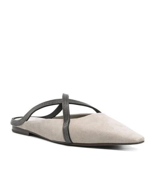 Brunello Cucinelli White Monili-Chain Slippers