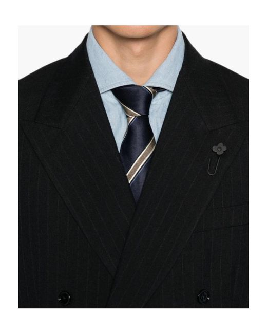 Lardini Black Pinstripe Double-Breasted Blazer for men