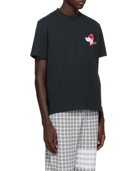 Thom Browne Blue Hector-Patch Crewneck T-Shirt for men